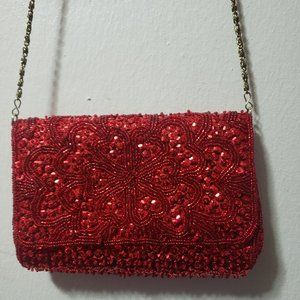 Beaded red clutch